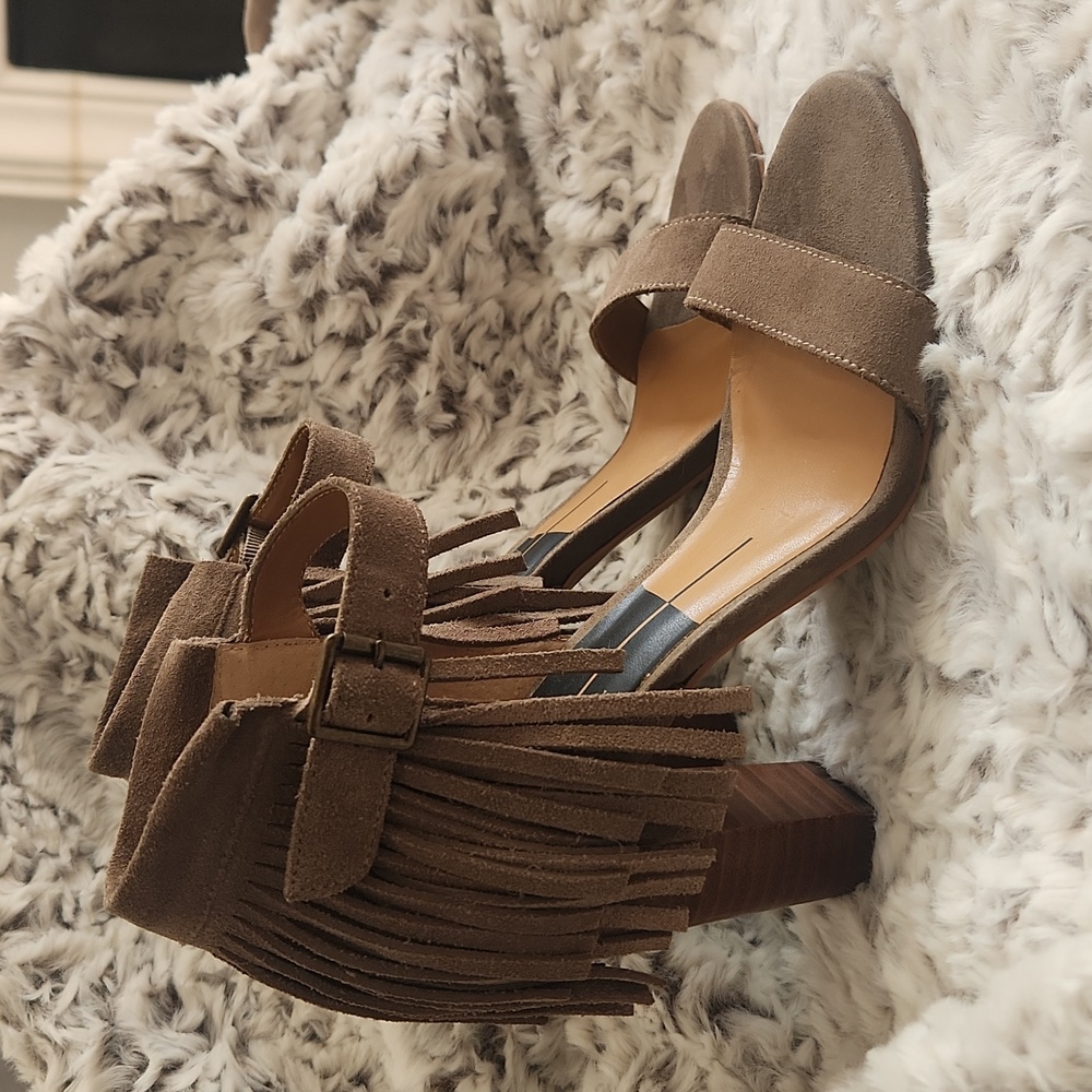 Dolce Vita Noel Rust Suede Fringe Block Heel with strap